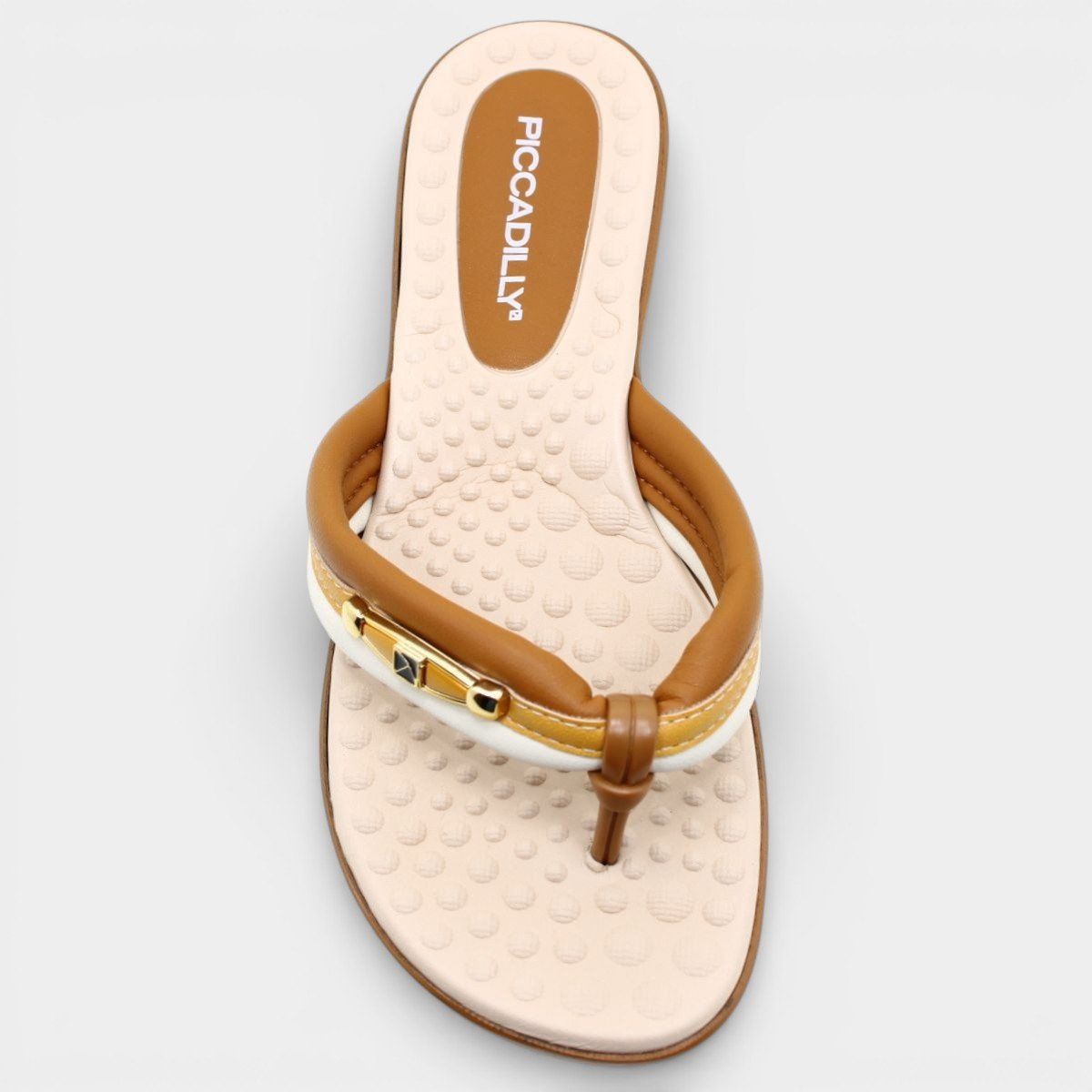Chinelo Anabela Piccadilly Detalhe Dourado Feminino - Caramelo Marrom 3