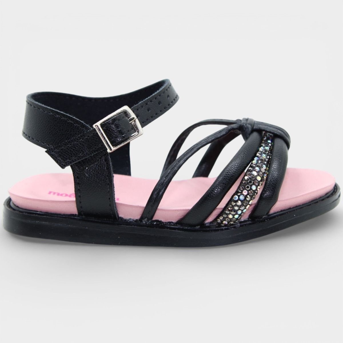 Sandália Molekinha Strass Tiras Baby - Preto Preto 2