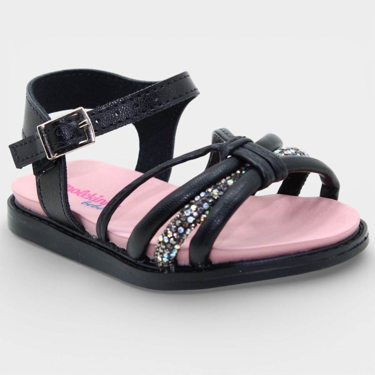Sandália Molekinha Strass Tiras Baby - Preto Preto 1