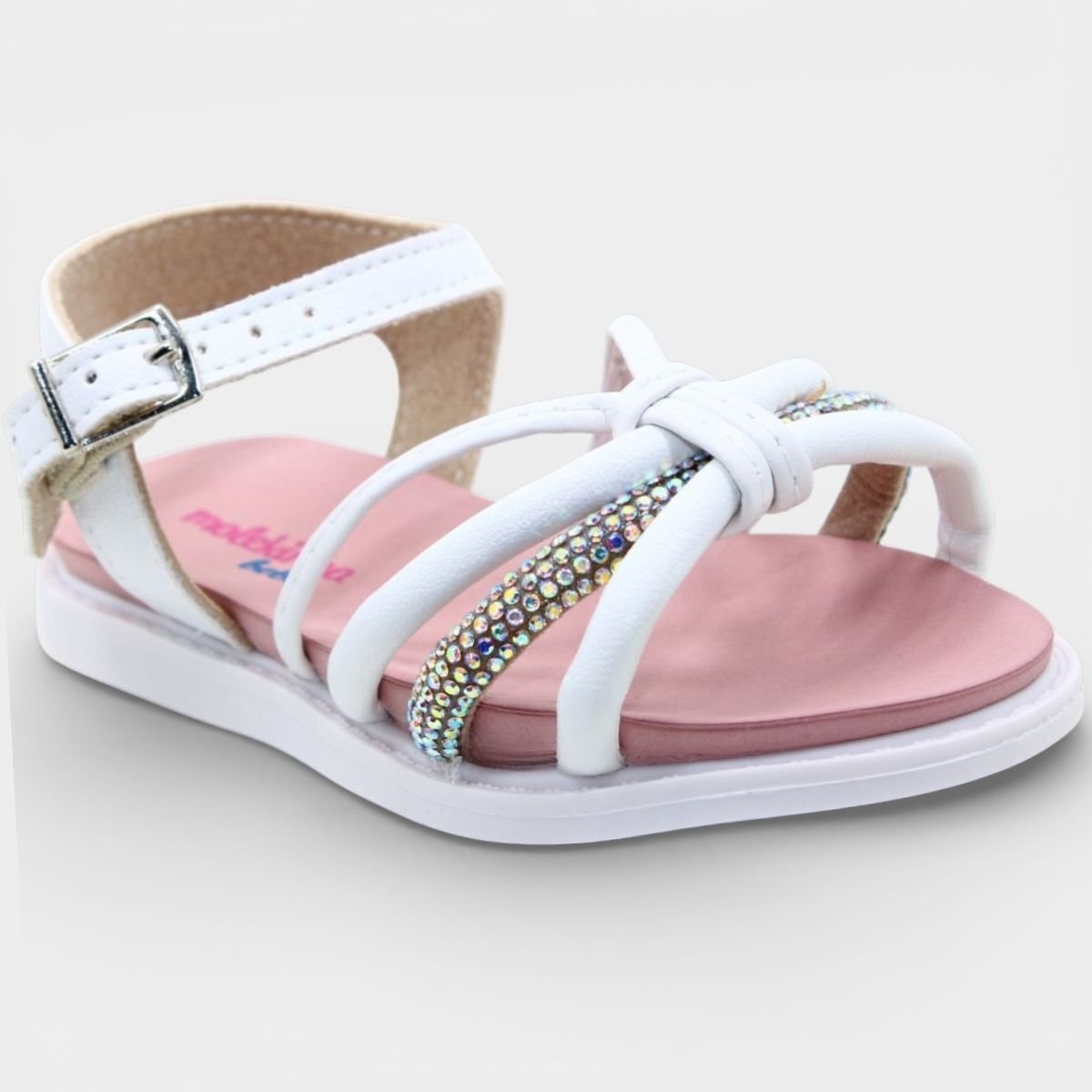 Sandália Molekinha Strass Tiras Baby - Branco