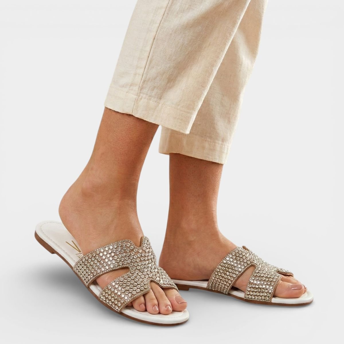 Rasteira Vizzano H Strass Feminina - Branco Branco 6