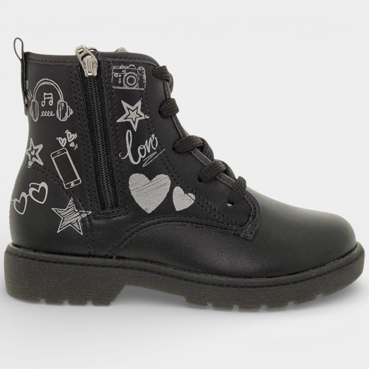 Bota Coturno Infantil Molekinha Draw Menina - Preto Preto 2