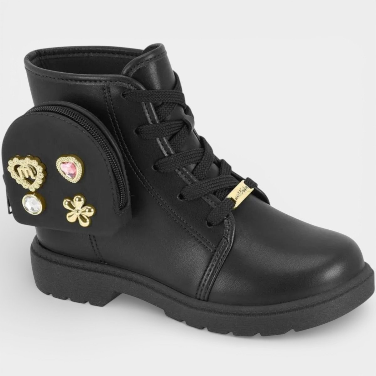 Bota Coturno Infantil Molekinha Bolsinha Menina - Preto