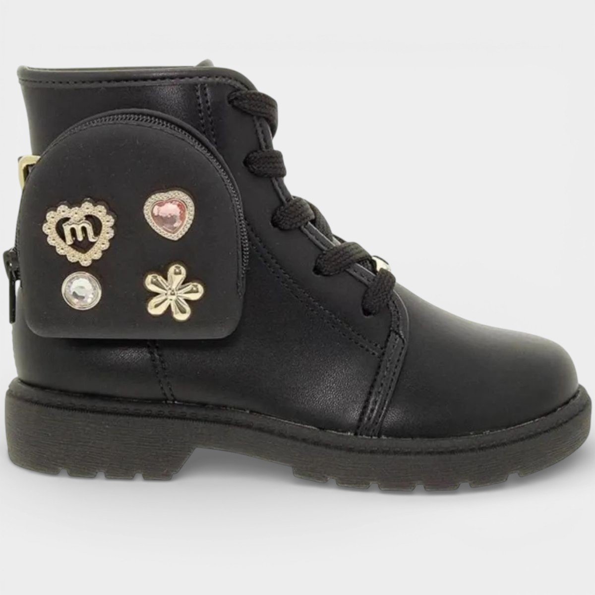 Bota Coturno Infantil Molekinha Bolsinha Menina - Preto Preto 2