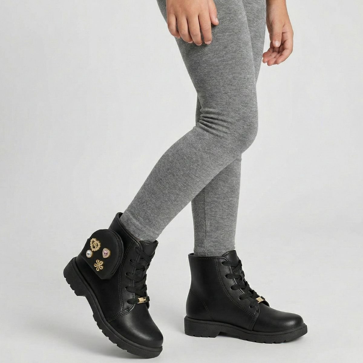 Bota Coturno Infantil Molekinha Bolsinha Menina - Preto Preto 6