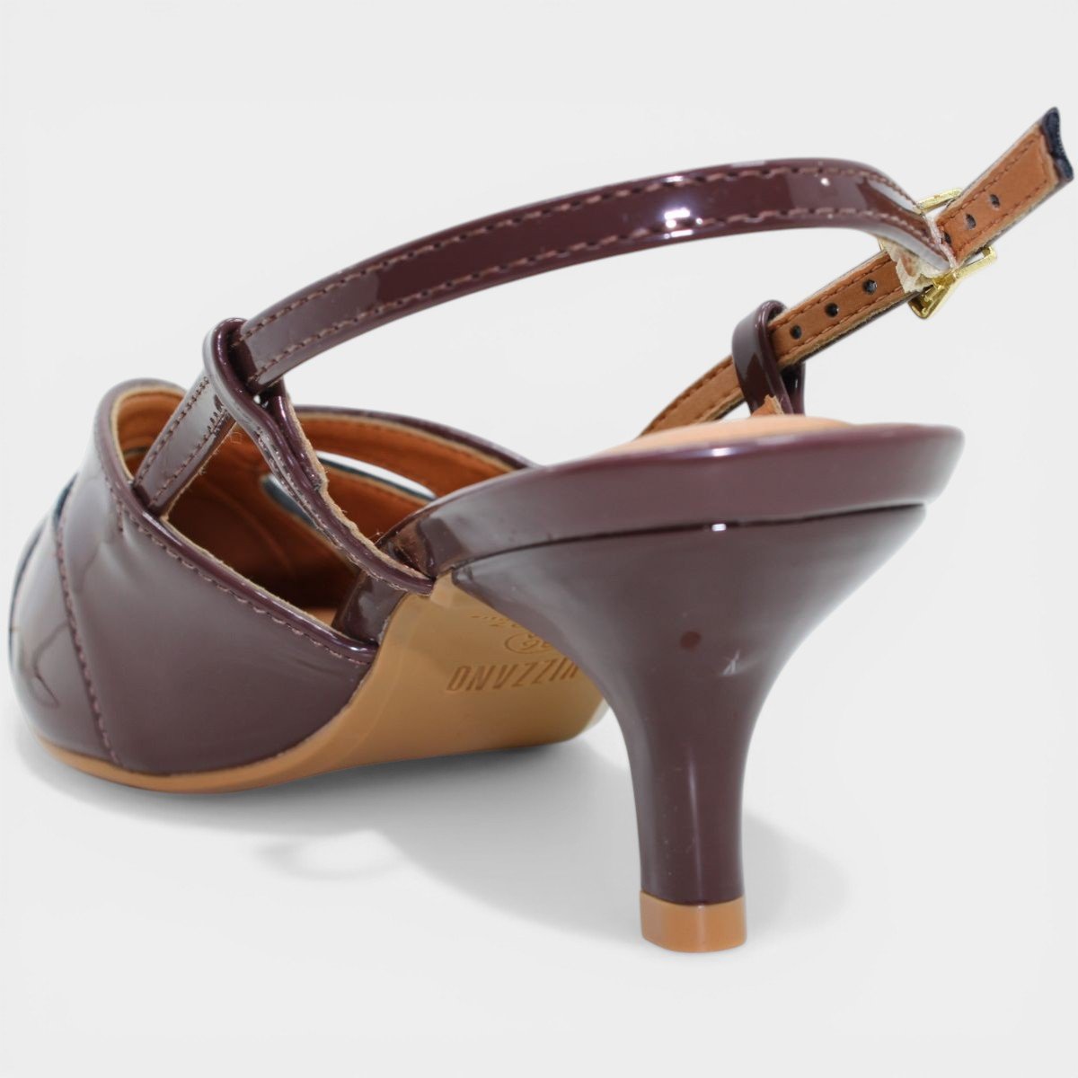 Scarpin Vizzano Slingback Bico Fino Verniz Salto Baixo - Marrom Escuro Marrom 4