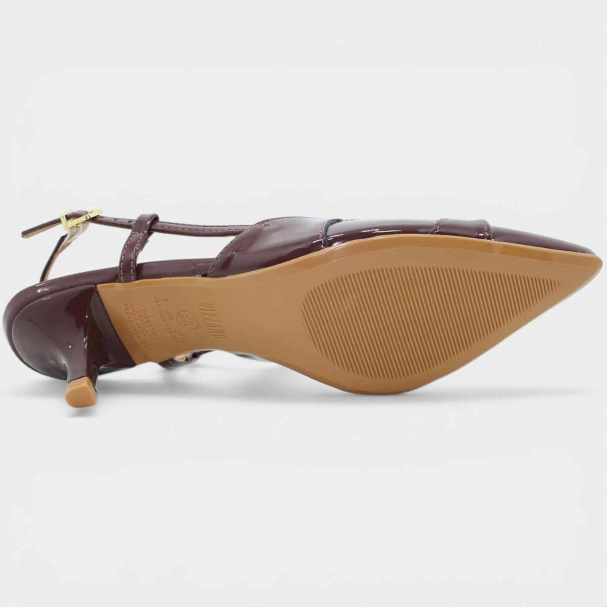 Scarpin Vizzano Slingback Bico Fino Verniz Salto Baixo - Marrom Escuro Marrom 5