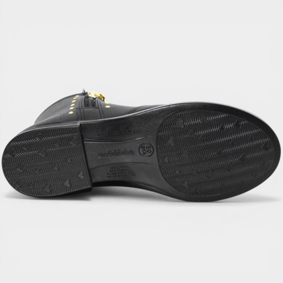Bota Infantil Molekinha Apliques Menina - Preto Preto 5