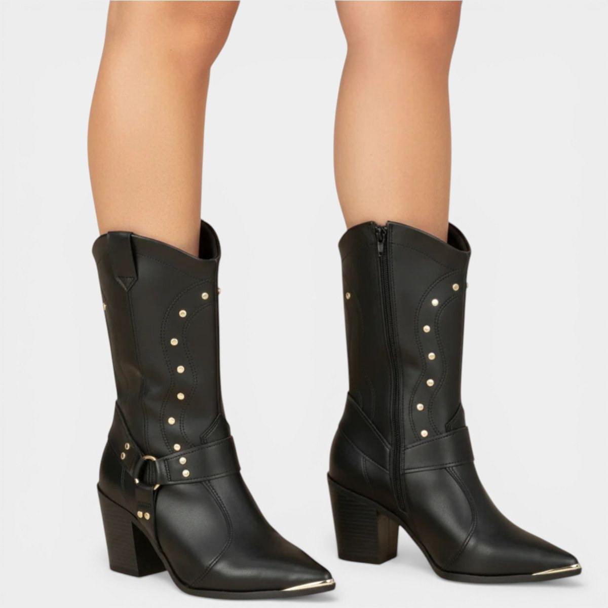 Bota Vizzano Apliques Cano Médio Feminina - Preto Cinza 5