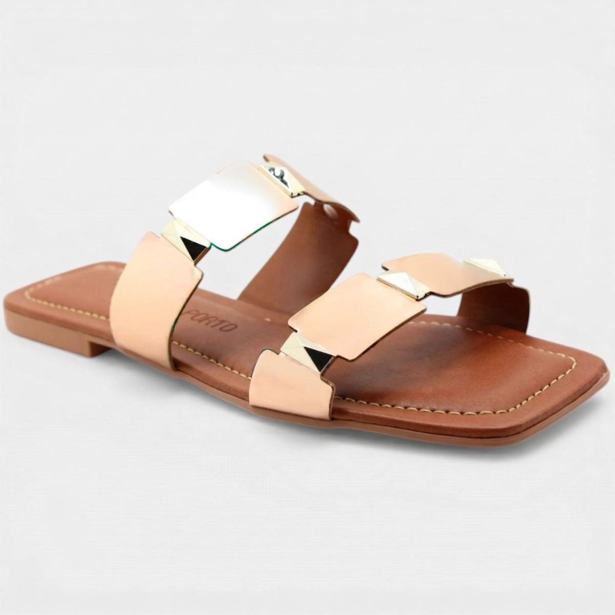 Rasteira Cia do Porto Spikes Metalizada Feminina - Bronze