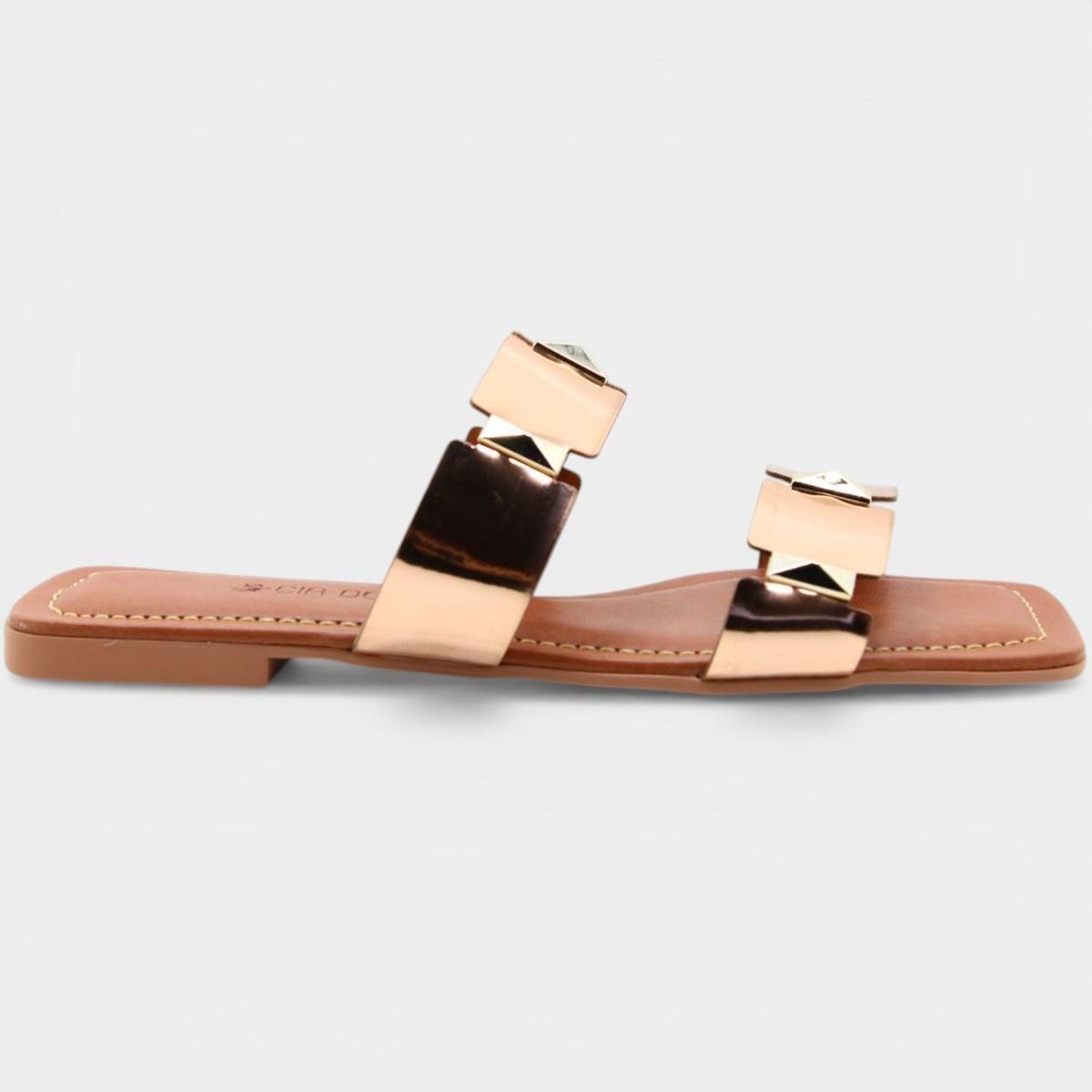 Rasteira Cia do Porto Spikes Metalizada Feminina - Bronze Cinza 2