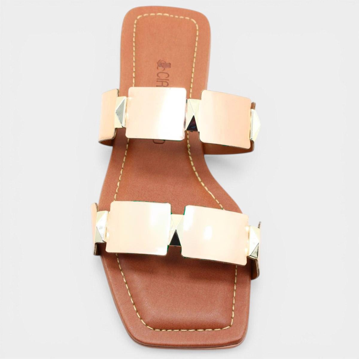 Rasteira Cia do Porto Spikes Metalizada Feminina - Bronze Cinza 3