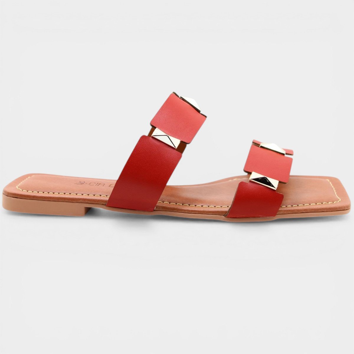 Rasteira Cia do Porto Spikes Fosco Feminina - Vermelho Cinza 2