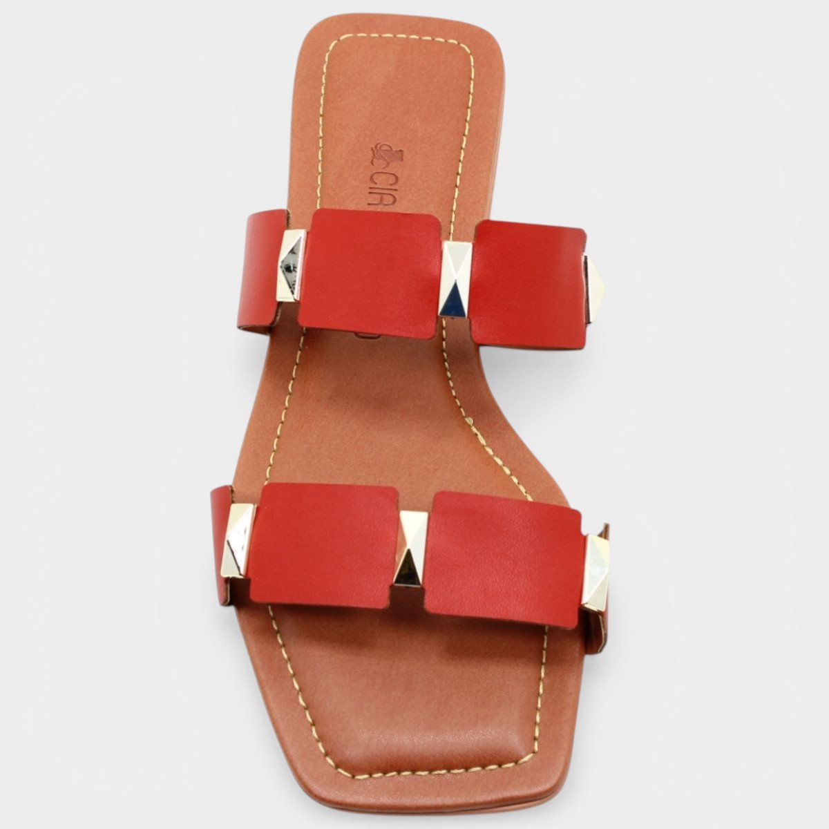 Rasteira Cia do Porto Spikes Fosco Feminina - Vermelho Cinza 3