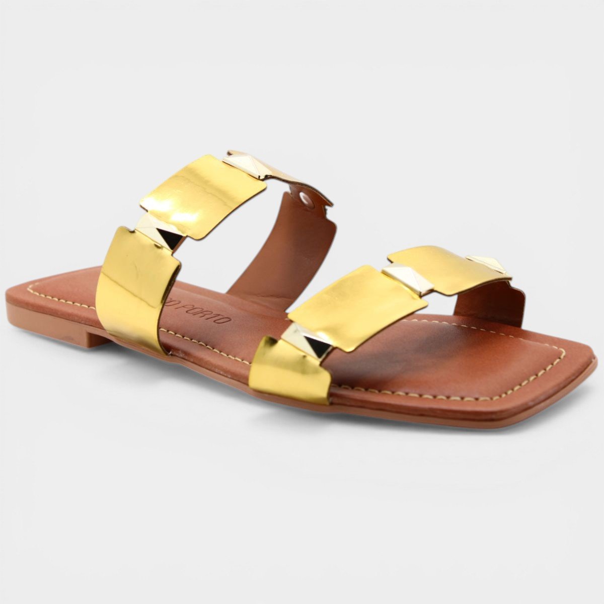 Rasteira Cia do Porto Spikes Metalizada Feminina - Dourado