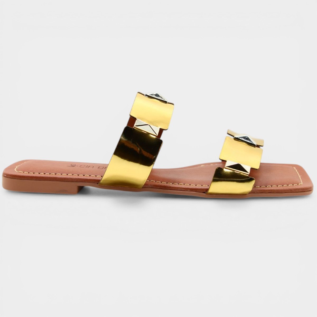 Rasteira Cia do Porto Spikes Metalizada Feminina - Dourado Cinza 2