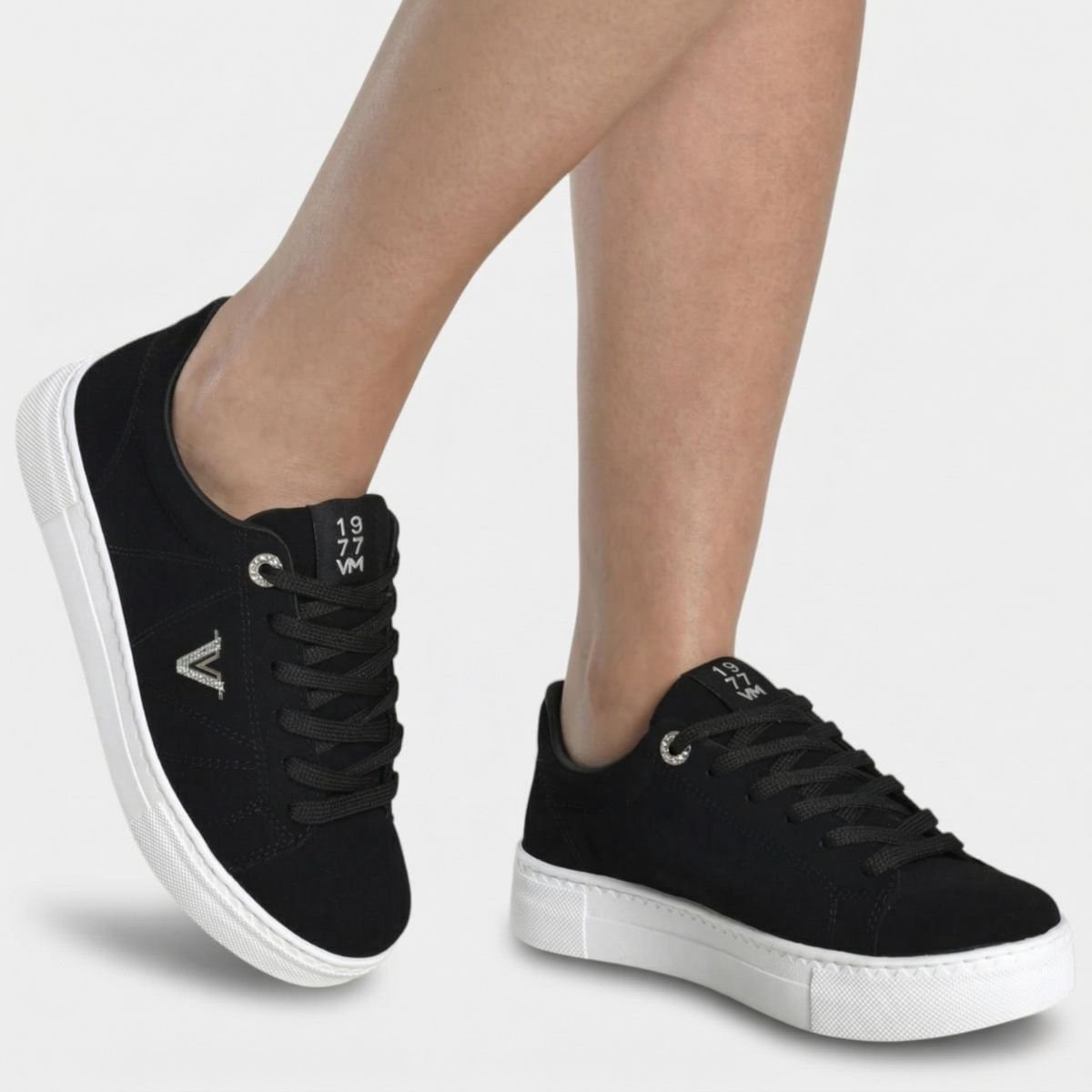 Tênis Via Marte Plataforma Detalhes Cravejados Feminino - Preto Cinza 6