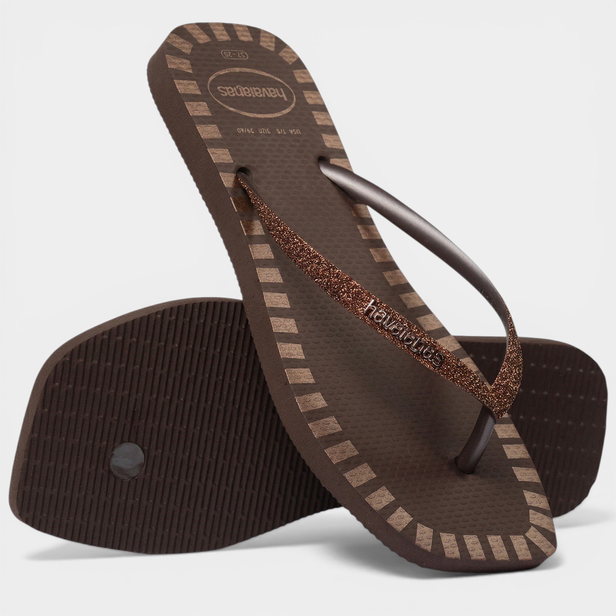 Chinelo Havaianas Slim Glitter Contour Feminino - Marrom Cinza 4
