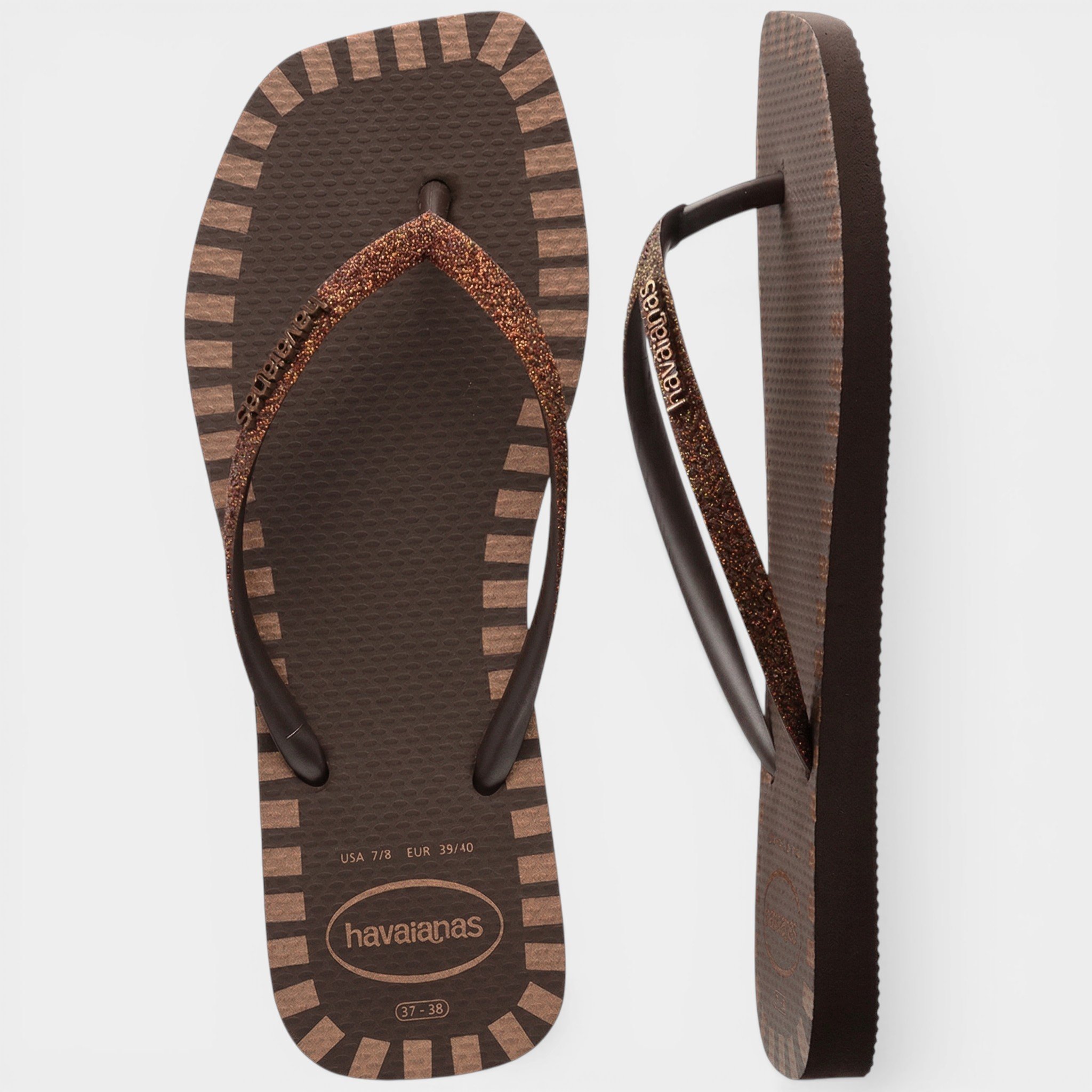 Chinelo Havaianas Slim Glitter Contour Feminino - Marrom Cinza 5