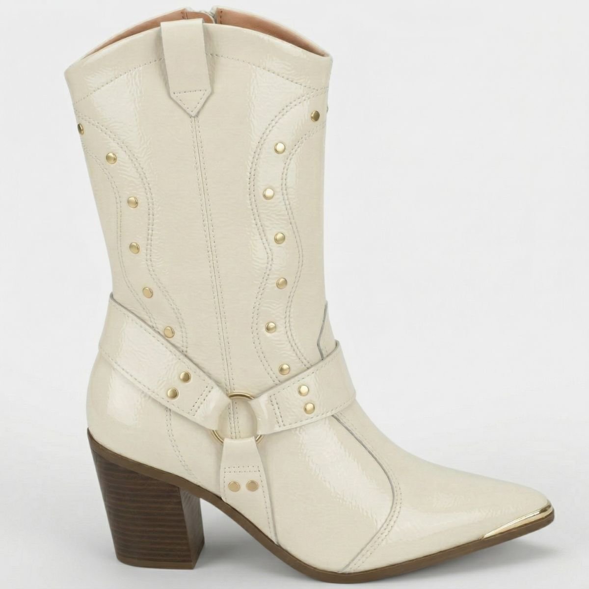 Bota Vizzano Apliques Cano Médio Feminina - Off White Cinza 2