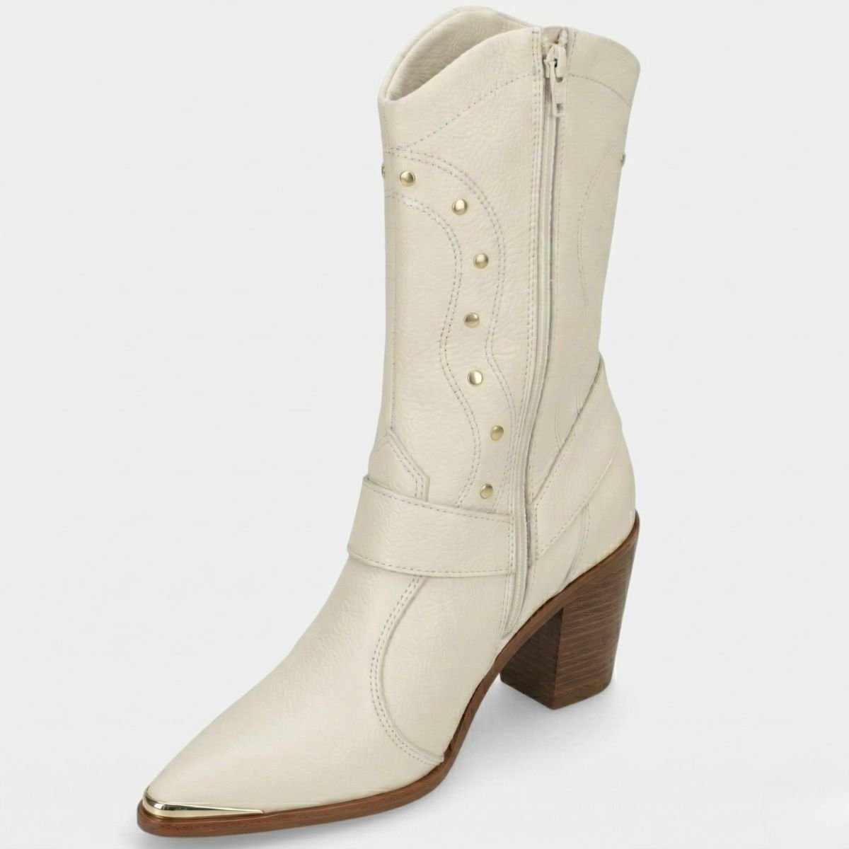Bota Vizzano Apliques Cano Médio Feminina - Off White Cinza 3