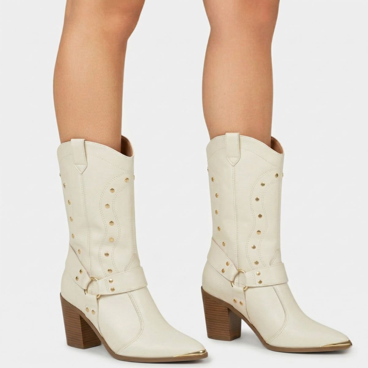 Bota Vizzano Apliques Cano Médio Feminina - Off White Cinza 5
