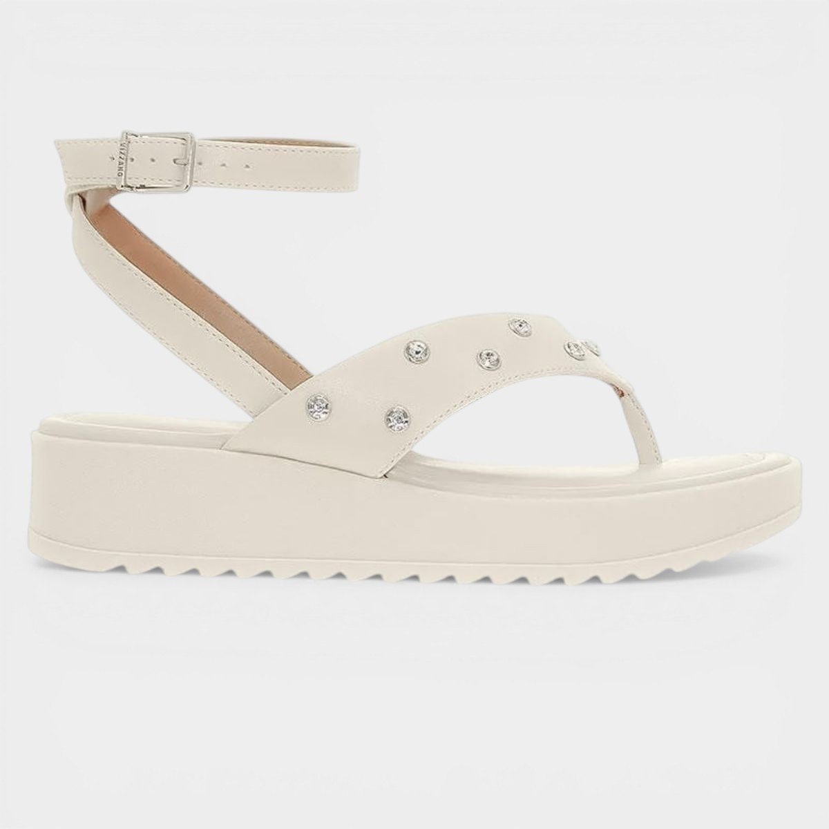 Sandália Vizzano Plataforma Amarração Tira Strass Feminina - Off White Cinza 2