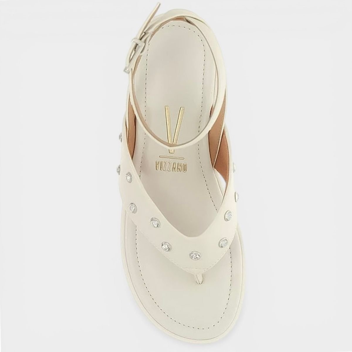 Sandália Vizzano Plataforma Amarração Tira Strass Feminina - Off White Cinza 3