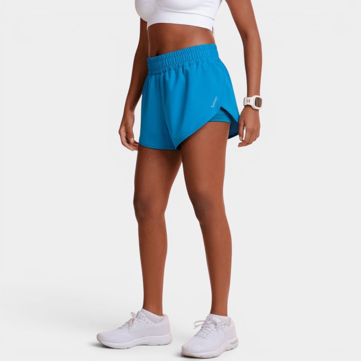 Short Lupo LSport AF Duplo Running Feminino - Azul Claro Cinza 3