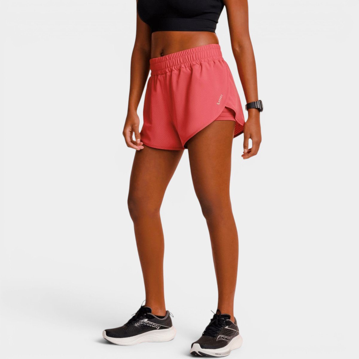 Short Lupo LSport AF Duplo Running Feminino - Vermelho Cinza 3