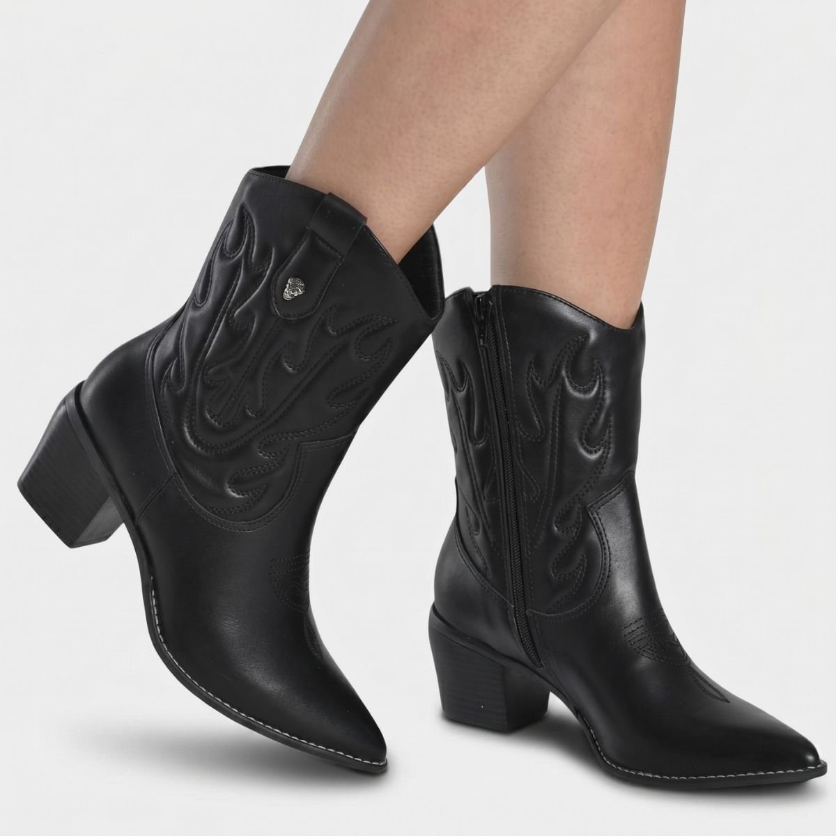 Bota Via Marte Western Cano Médio Feminina - Preto Preto 5
