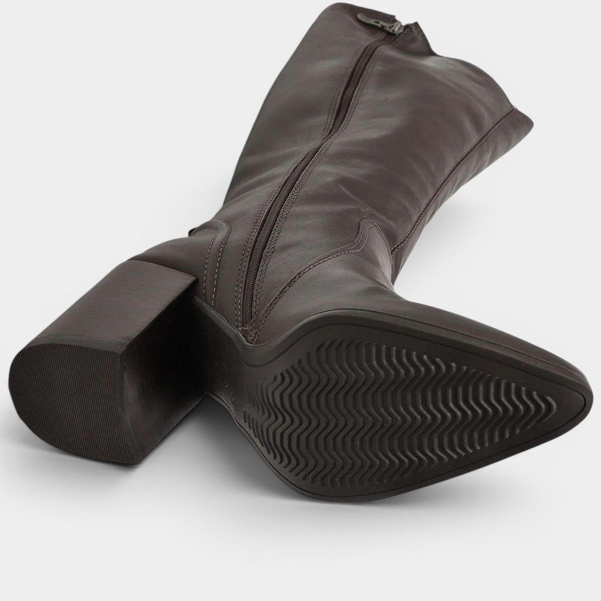 Bota Couro Bottero Salto Bloco Cano Alto Feminina - Marrom Escuro Cinza 4