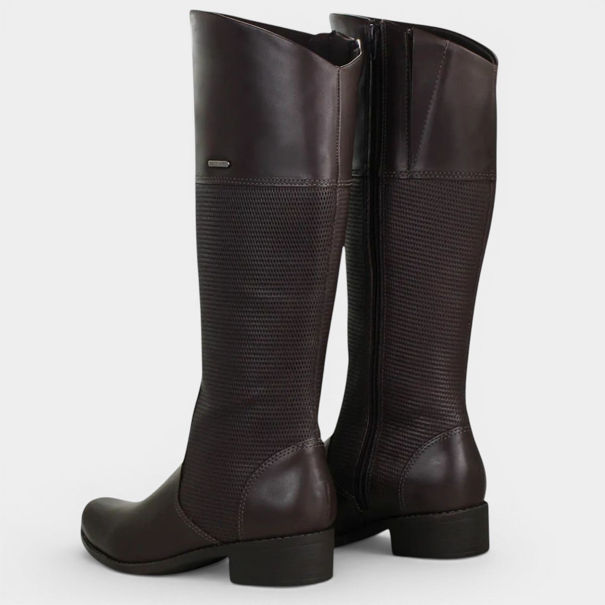 Bota Couro Bottero Texturizada Cano Alto Feminina - Marrom Escuro Cinza 3
