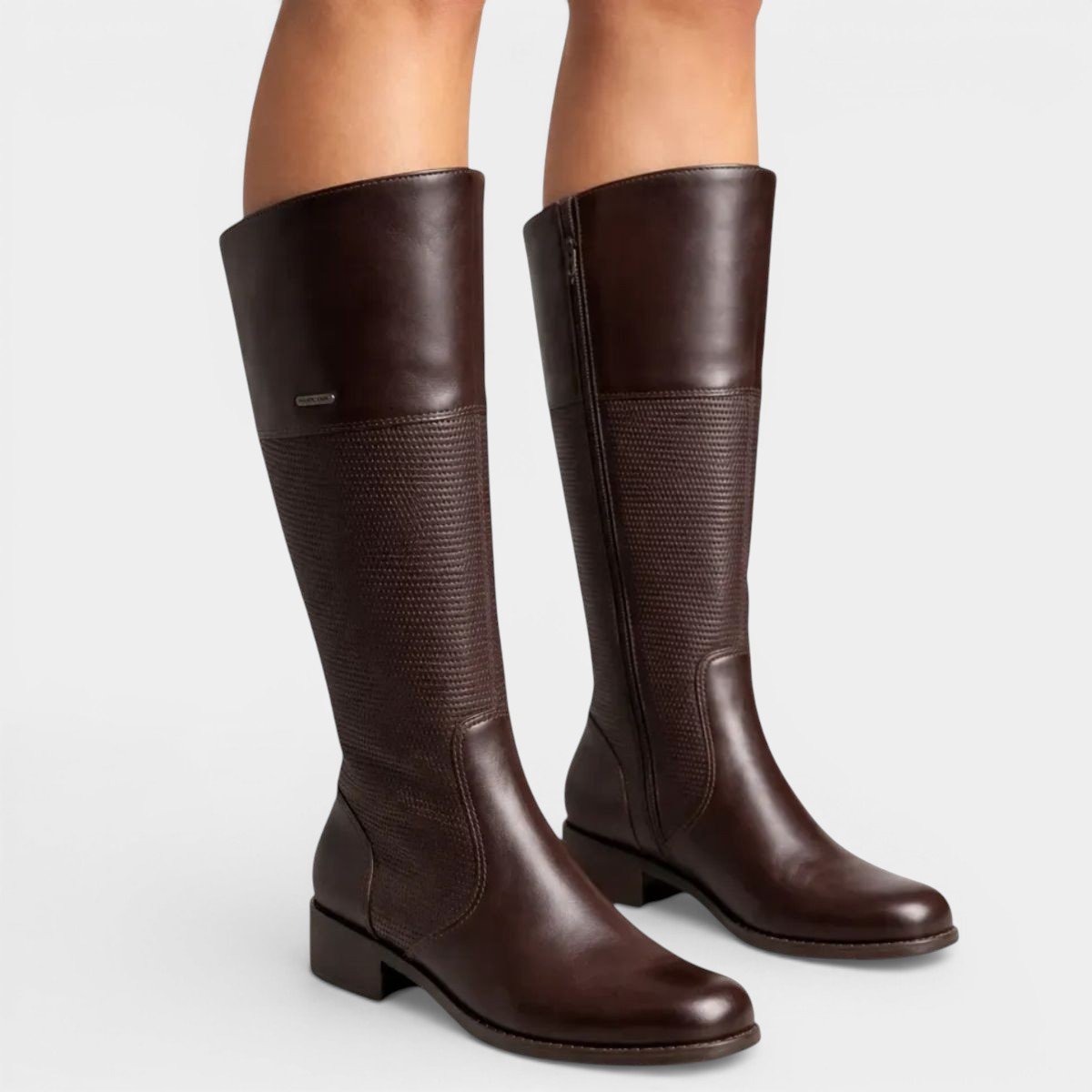 Bota Couro Bottero Texturizada Cano Alto Feminina - Marrom Escuro Cinza 5