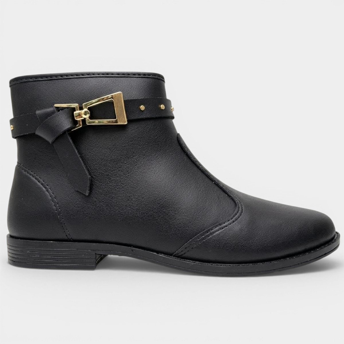 Bota Moleca Cano Extra Curto Fivela Feminina - Preto Cinza 2