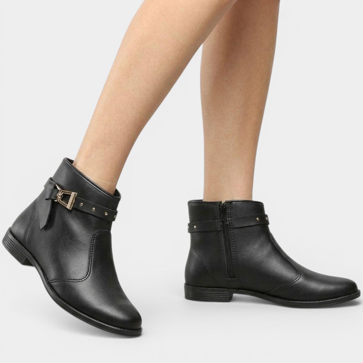 Bota Moleca Cano Extra Curto Fivela Feminina - Preto Cinza 5