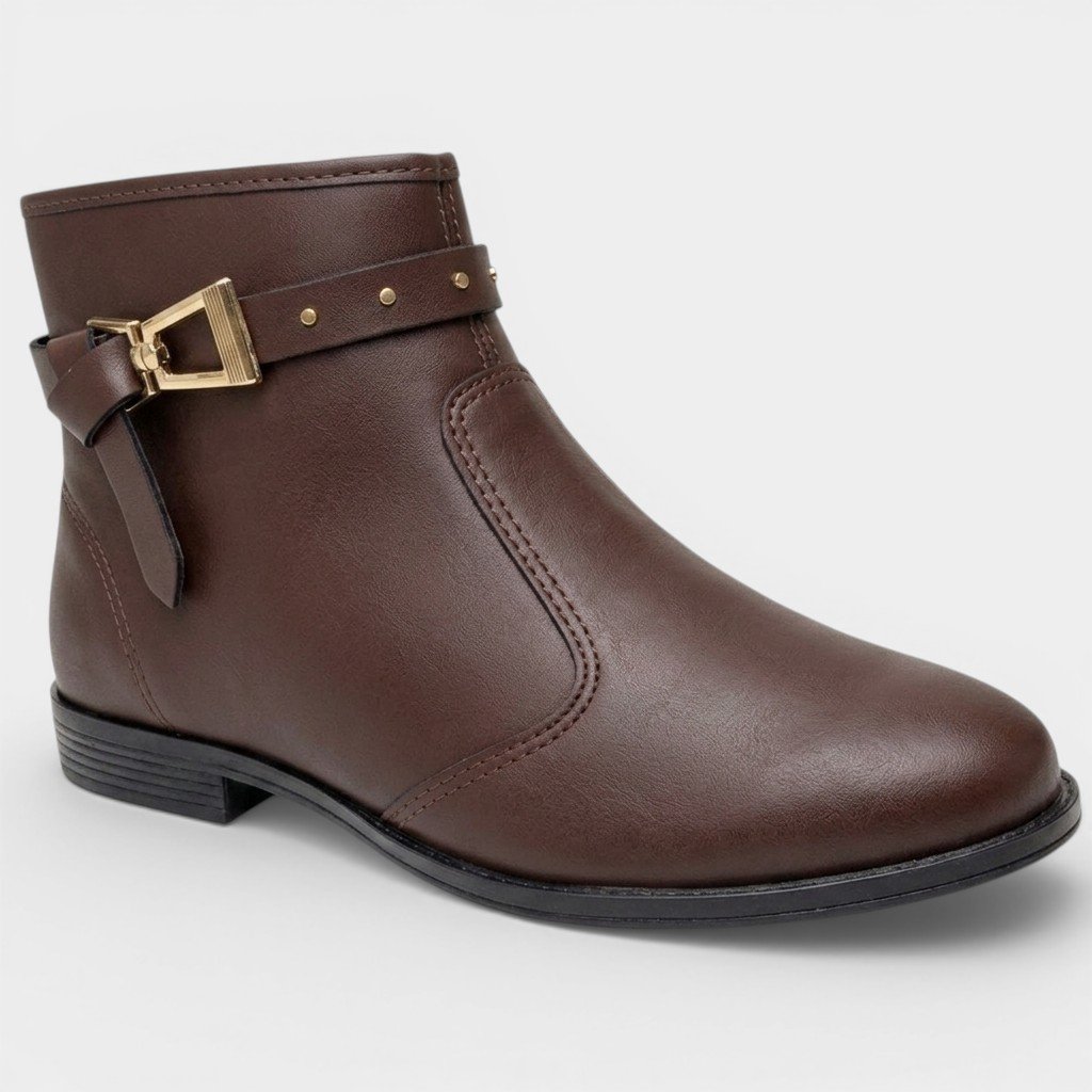 Bota Moleca Cano Extra Curto Fivela Feminina - Marrom