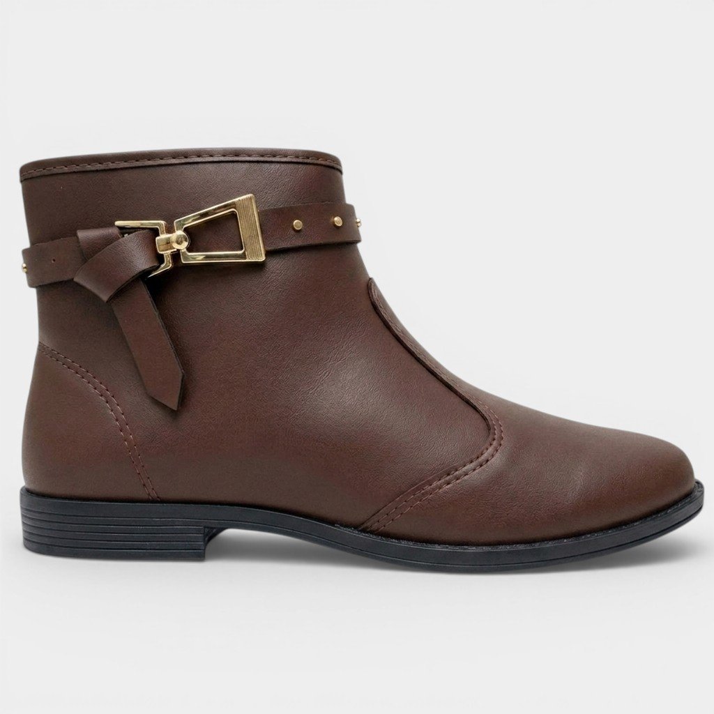 Bota Moleca Cano Extra Curto Fivela Feminina - Marrom Marrom 2