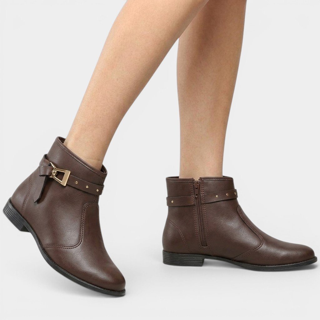 Bota Moleca Cano Extra Curto Fivela Feminina - Marrom Marrom 5