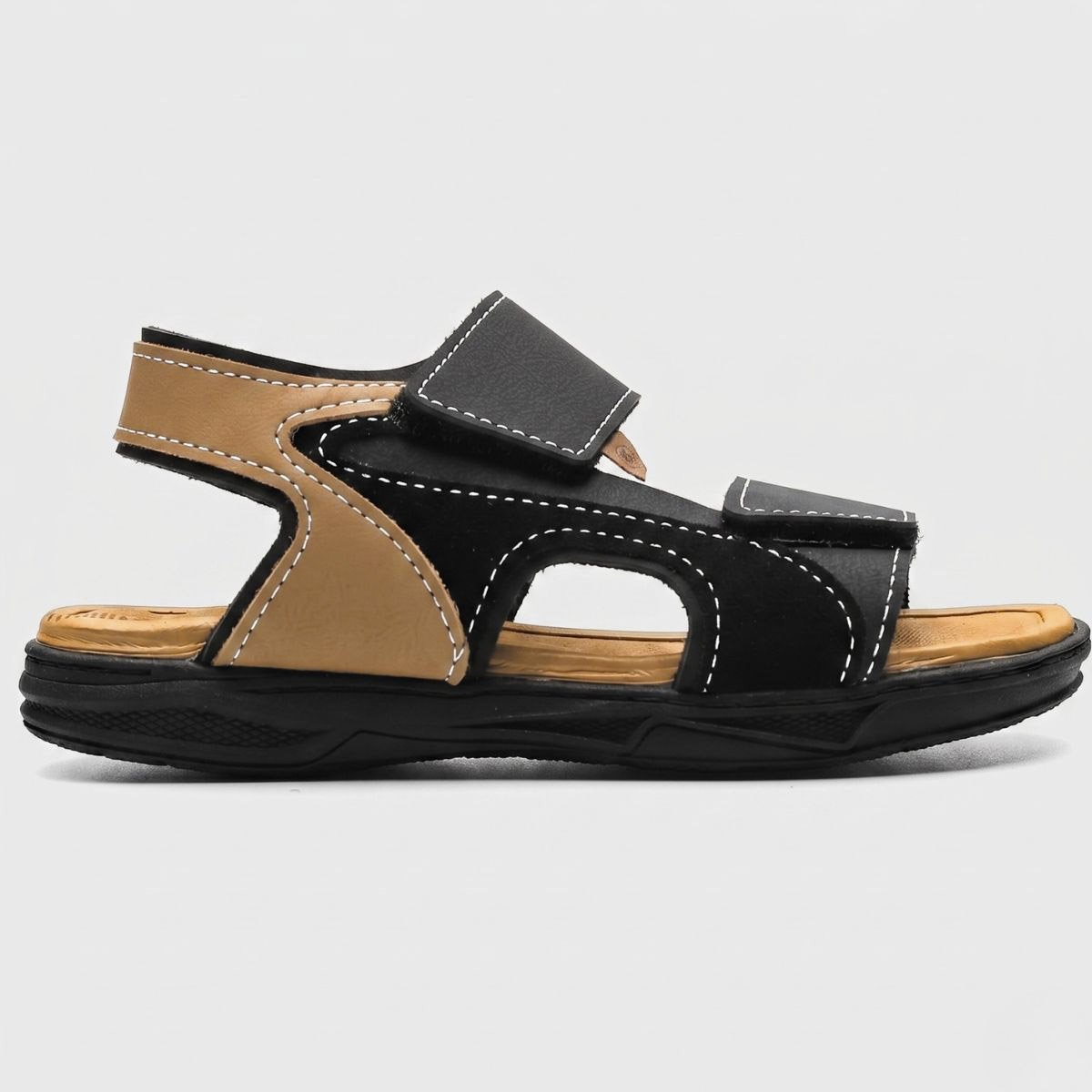 Sandália Molekinho Camurça Velcro Menino - Preto e Caramelo Cinza 2