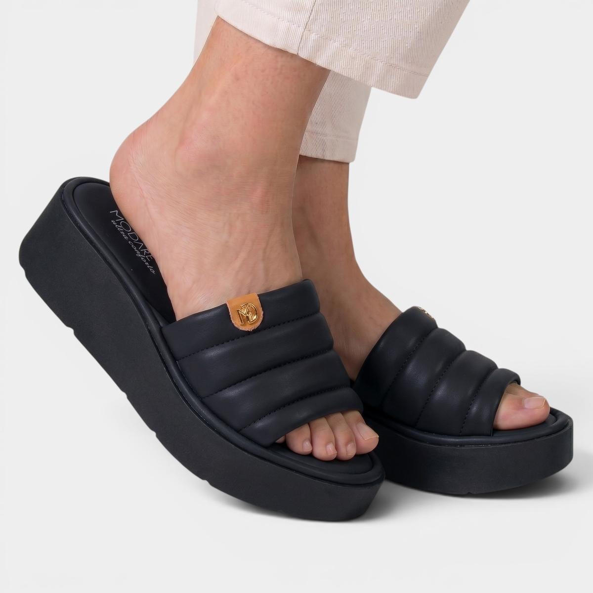 Tamanco Modare Ultraconforto Ortopédico Plataforma Feminino - Preto Cinza 6