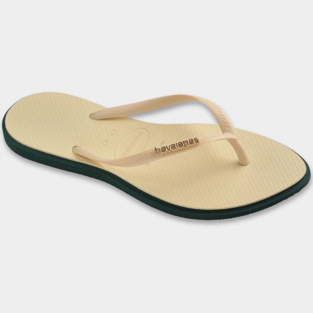 Chinelo Havaianas Slim Point Feminino - Bege e Verde Cinza 2