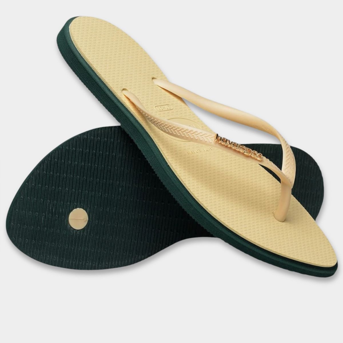 Chinelo Havaianas Slim Point Feminino - Bege e Verde Cinza 4