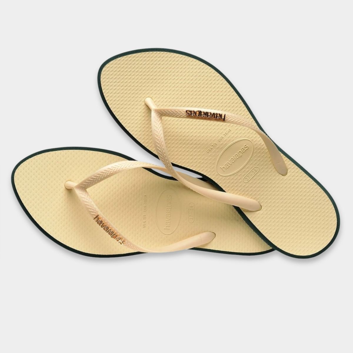 Chinelo Havaianas Slim Point Feminino - Bege e Verde Cinza 5