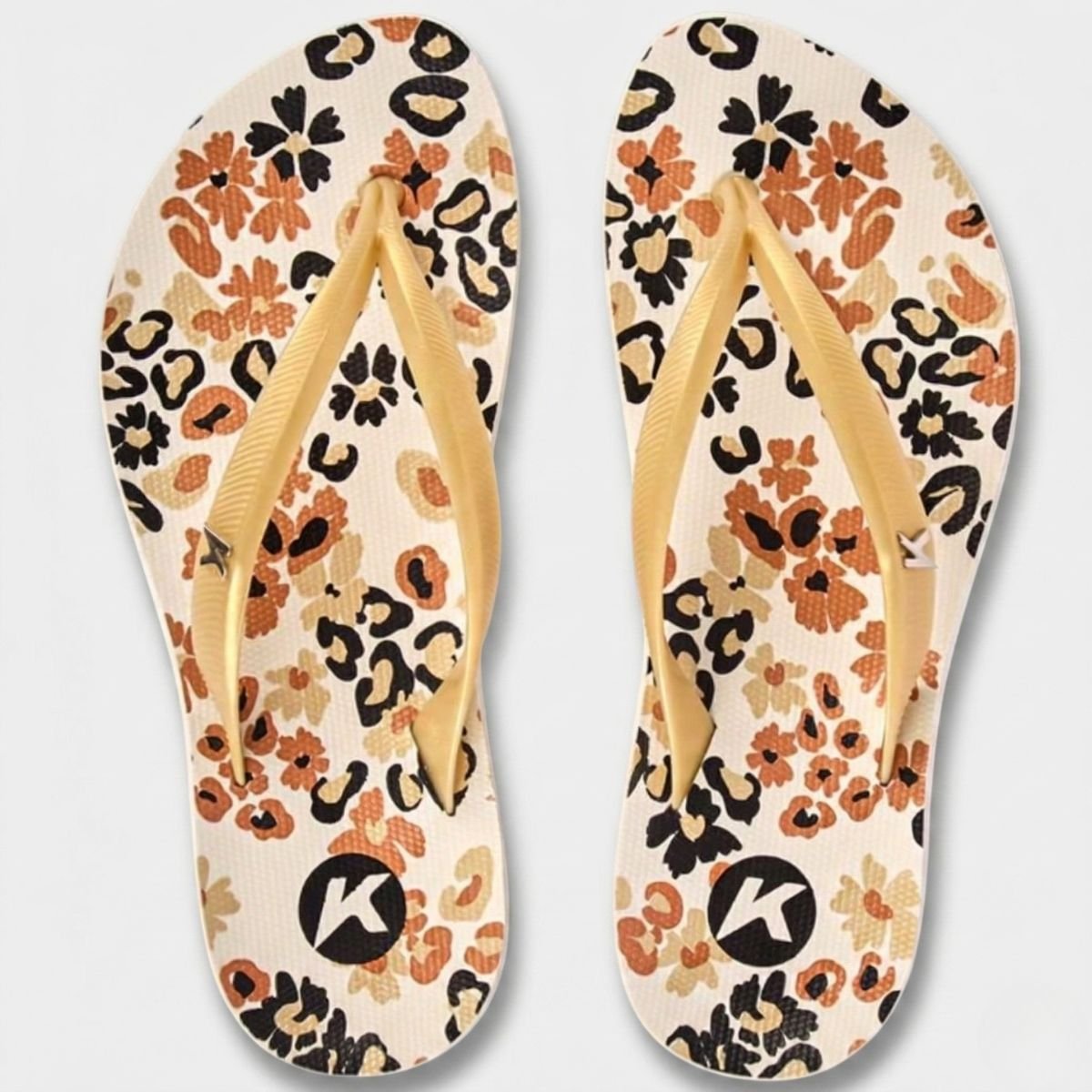 Chinelo Kenner Ibiza Pintada Feminino - Bege e Preto Cinza 2