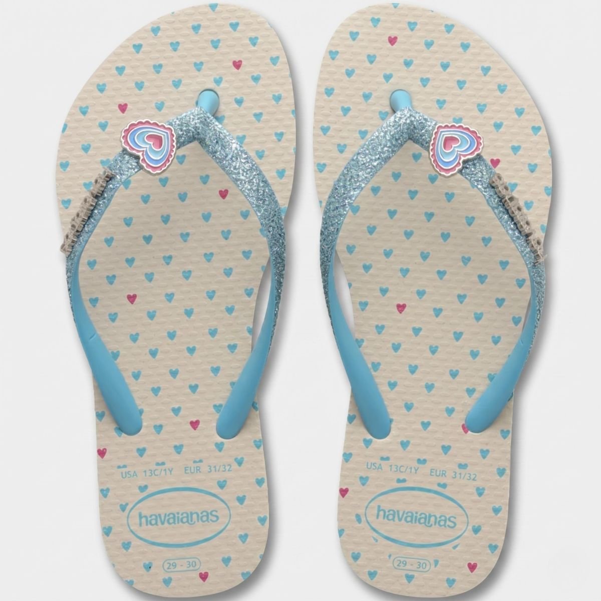 Chinelo Havaianas Slim Glitter II Infantil - Branco e Azul