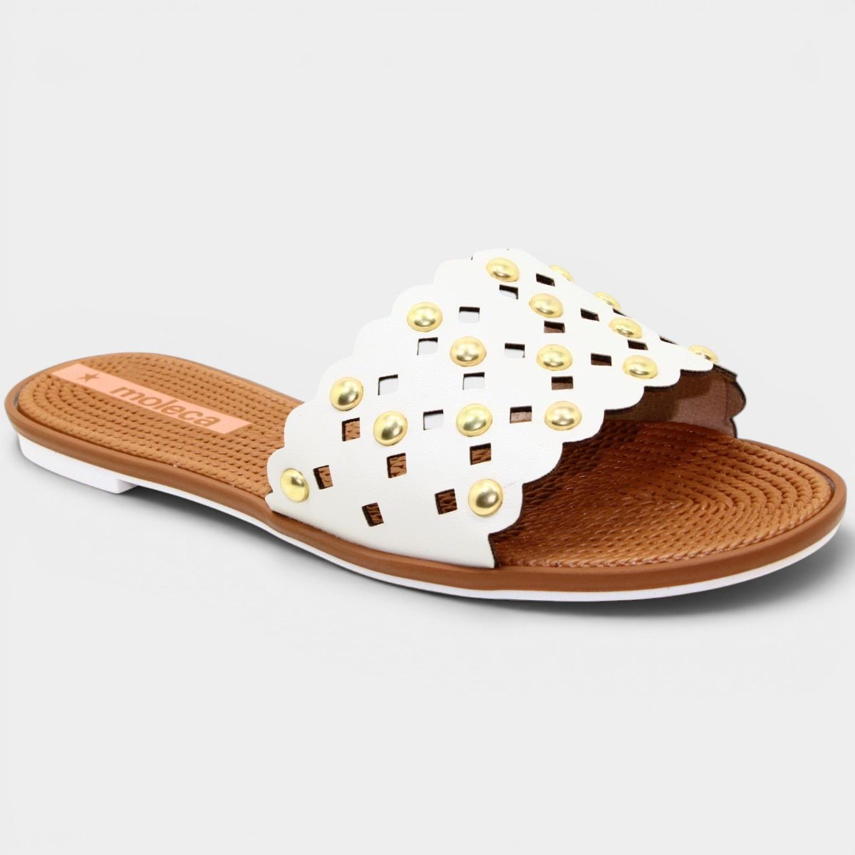 Rasteira Moleca Apliques Metálicos - Branco Branco 1