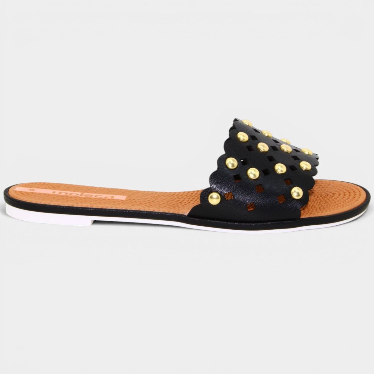 Rasteira Moleca Apliques Metálicos - Preto Cinza 2