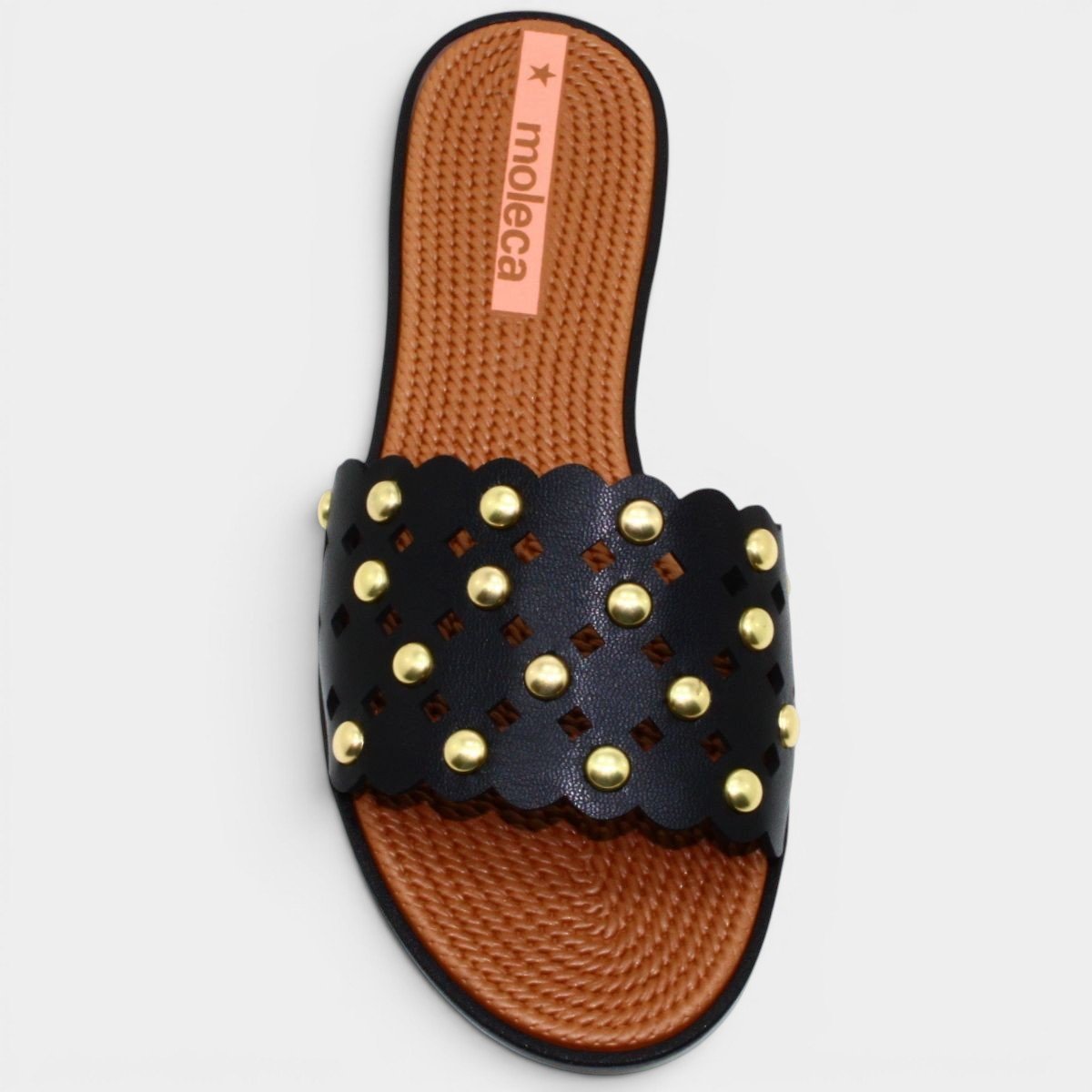 Rasteira Moleca Apliques Metálicos - Preto Cinza 3