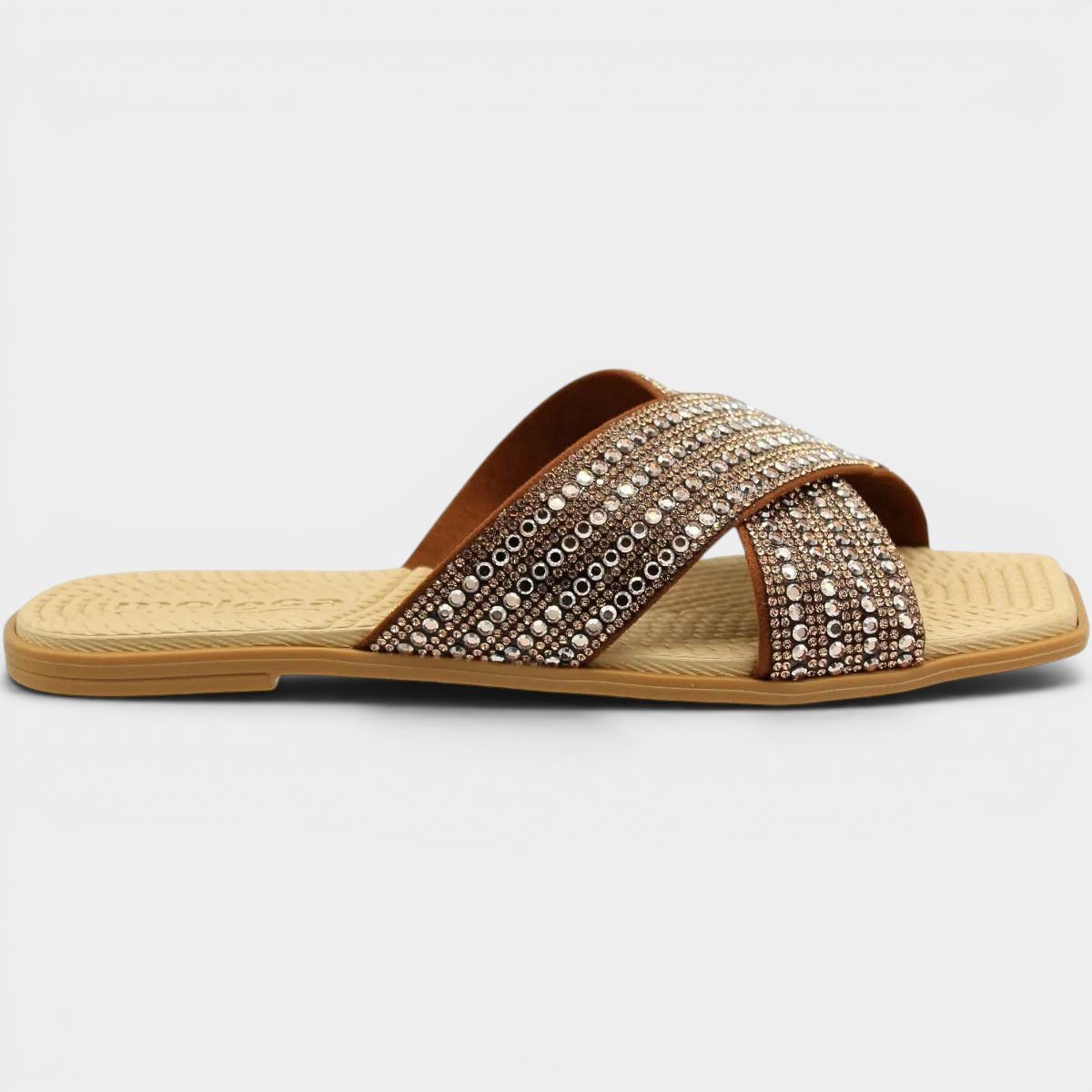 Rasteira Moleca Tira Strass Casual Feminina - Marrom Cinza 2